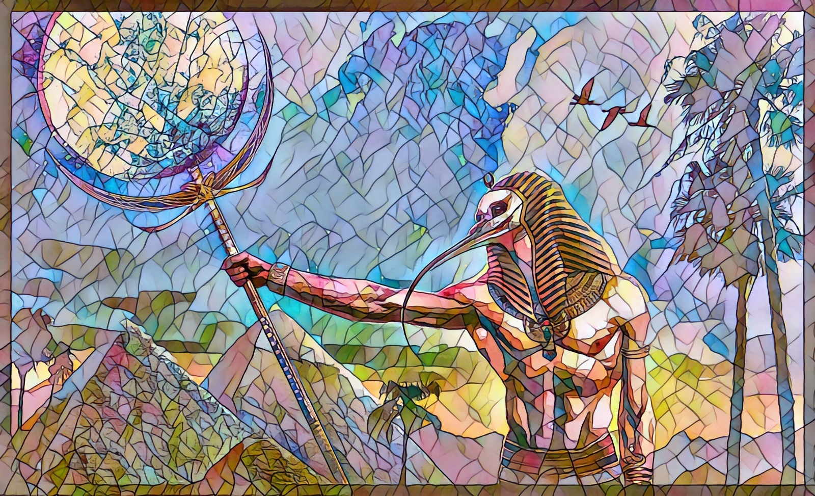 Egyptian god with moon sceptre in hand